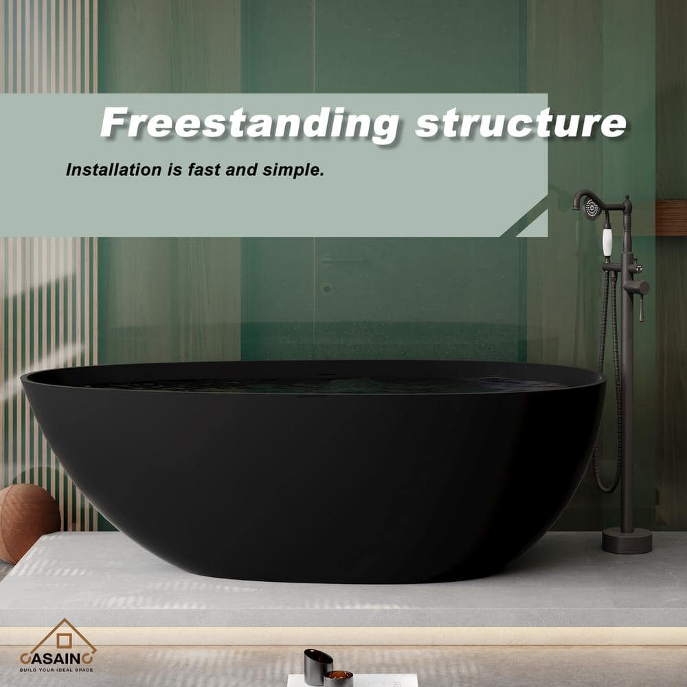 Matte Black 67'' Solid Surface Freestanding Soaking Bathtub