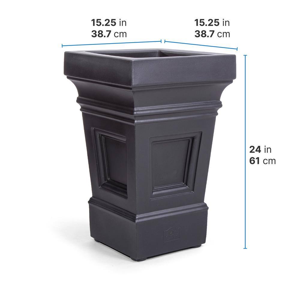 Atherton Onyx Black Self-Watering Square Planter Box, 2-Pack