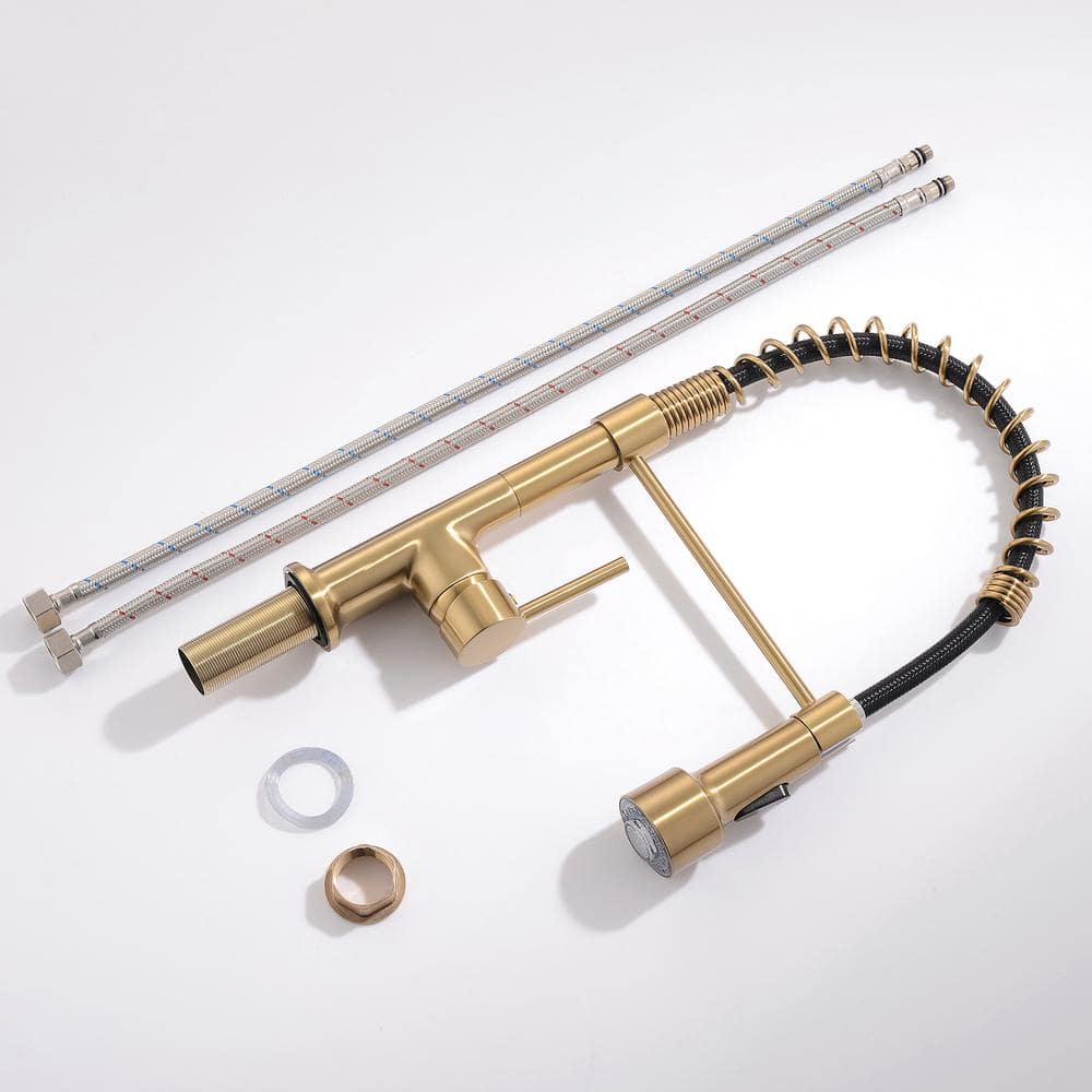 Brushed Gold Single Handle Pull Down Kitchen Faucet with LED Light