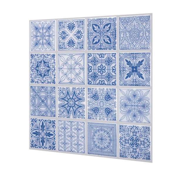 Portuguese Blue 10 in. W x 10 in. H Peel and Stick Decorative Mosaic Wall Tile Backsplash (5 Tiles)