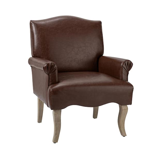 JAYDEN CREATION Benedict 30 in. Brown Faux Leather Arm Chair with Wooden Legs