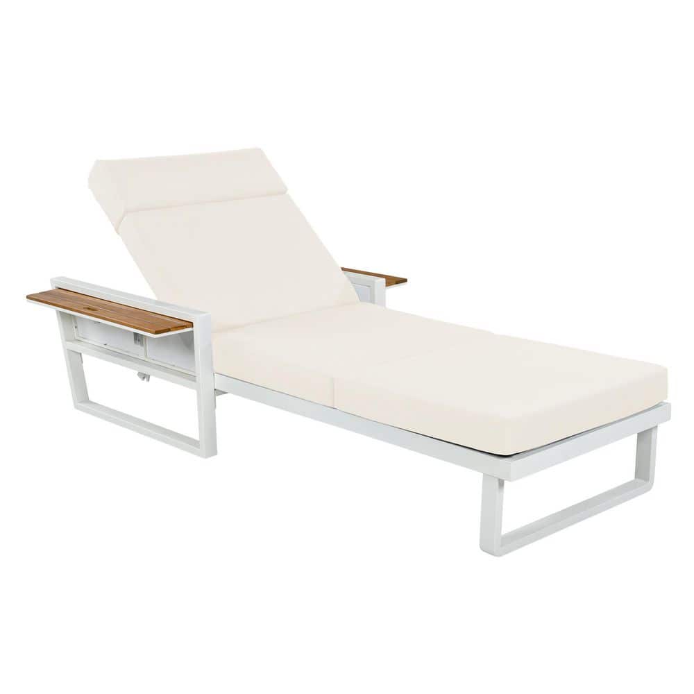 Abbie White Metal and Textilene Adjustable Patio Outdoor Chaise Lounge with 4-Fold Beige Cushions, Foldable Arms price history on PriceWatchPro