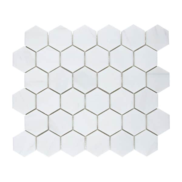 Niche Tiles White Dolomite Hexagon 10.4 in. x 12 in. x 10 mm Polished Marble Mosaic Tile (4.33 sq. ft./case)