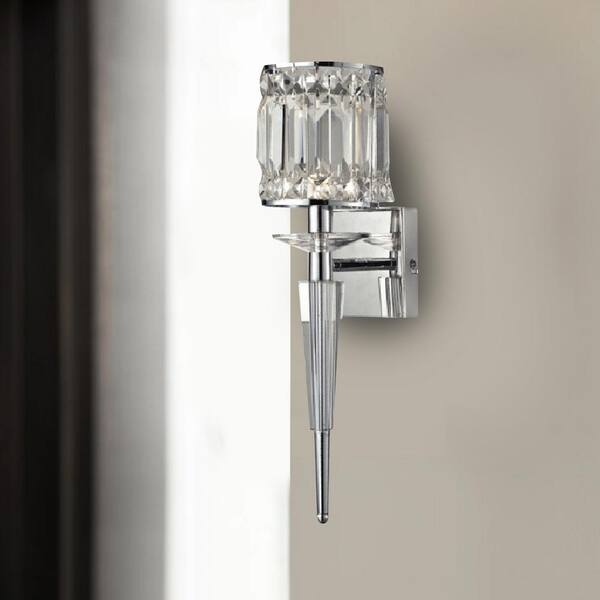 Dale Cahas 19 In Chrome Wall Sconce With Crystal Shade Gw13384 The Home Depot - Chrome Wall Sconces