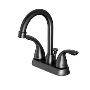 Alima 4 in. Centerset 2-Handle High-Arc Bathroom Faucet with Drain Kit Included and 2 Extra Hose in Matte Black (2-Pack)