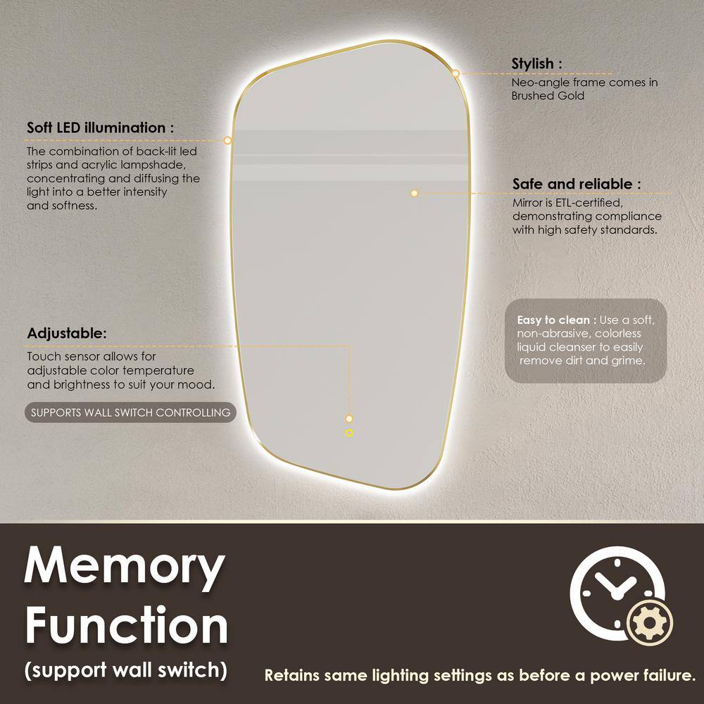 Florian 26" x 48" Gold Rectangular LED Vanity Mirror