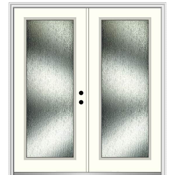 MMI Door Rain Glass 64 in. x 80 in. Left-Hand Inswing Full Lite Painted Alabaster Prehung Front Door on 4-9/16 in. Frame