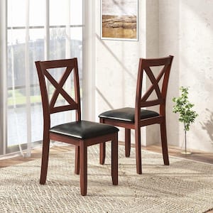 Brown Wooden Dining Chairs Kitchen Side Chair with Padded Seat Rubber Wood Legs Set of 2