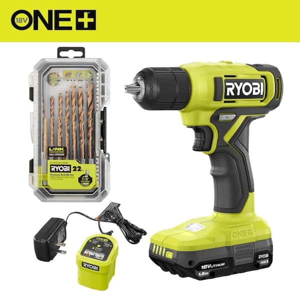 ONE+ 18V Cordless 3/8 in. Drill/Driver Kit with 1.5 Ah Battery, Charger, and Titanium Drill Bit Set (22-Piece)