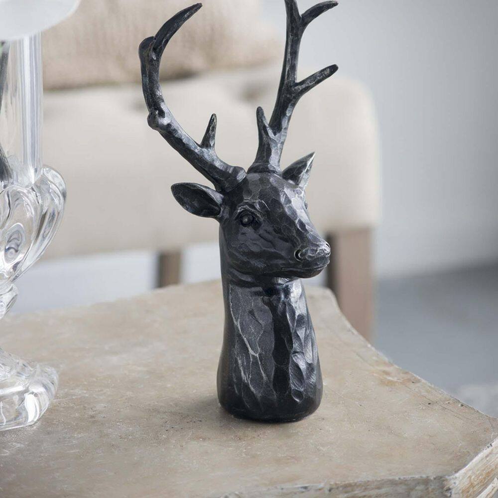 Black 6 in. x 11 in. Resin 8-Point Deer Head Decorative Statue for Home Off