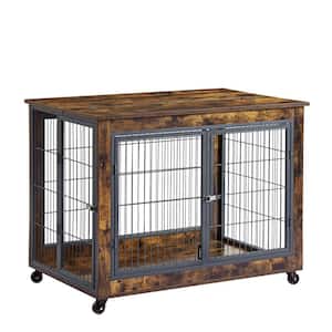 Furniture Dog Cage Crate with Double Doors, Rustic Brown