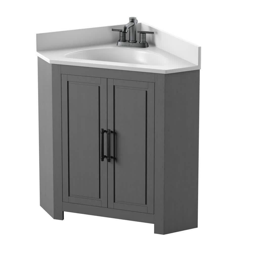 Twin Star Home 25 In W X 25 In D Corner Bathroom Vanity In Antique Gray With White Top And White Basin 25bv35043 Pg22 The Home Depot