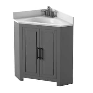 25 in. W x 25 in. D Corner Bathroom Vanity in Antique Gray with White Top and White Basin