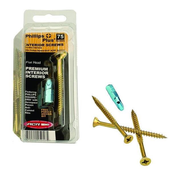 Phillips #8 x 2 in. Zinc and Yellow Square Combination Drive Flat-Head Interior Construction Screws (75-Pack)