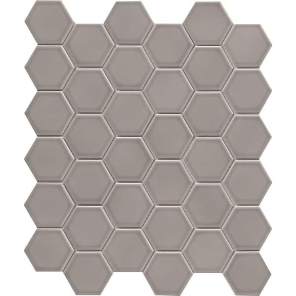 Savvy Silver 11 in. x 12 in. Hexagon Glossy Porcelain Mosaic Floor and Wall Tile (0.937 sq. ft./Case, 1 pc)