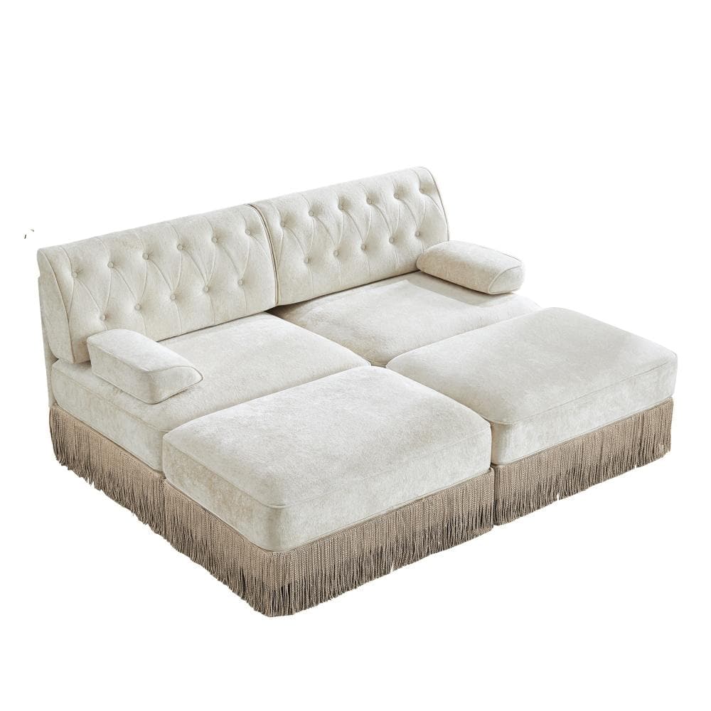 72 in. Slightly Curved Square Armrest 2-piece Velvet Chesterfield Sectional Sofa with Ottoman in Beige price history on PriceWatchPro