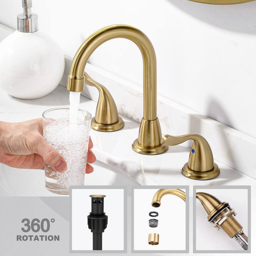 Brushed Gold Double Handle High Arc Bathroom Faucet