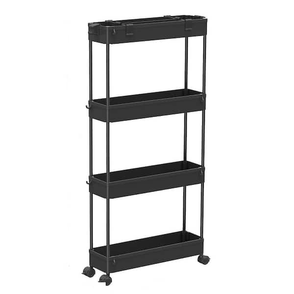 Anqtovp 4-Tiers Kitchen Cart Slim Storage with 360° Rotating Wheels in Black