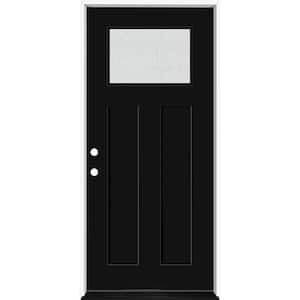 Legacy 36 in. x 80 in. 1/4 Toplite Rain Glass RHIS Primed Black Finish Fiberglass Prehung Front Door