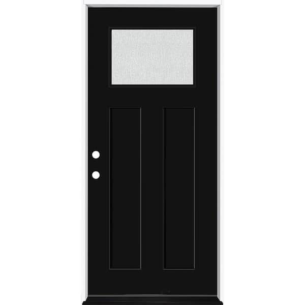 Steves & Sons Legacy 36 in. x 80 in. 1/4 Toplite Rain Glass RHIS Primed Black Finish Fiberglass Prehung Front Door