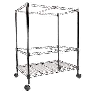 2-Tier Carbon Steel 4-Wheeled Cart for Office in Black