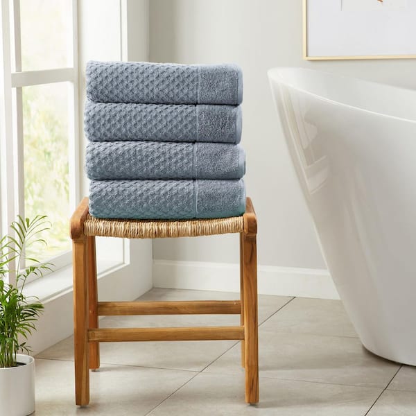 Chambray Blue Ultra-Soft 100% Cotton Diamond Waffle 4-Pack Bath Towels