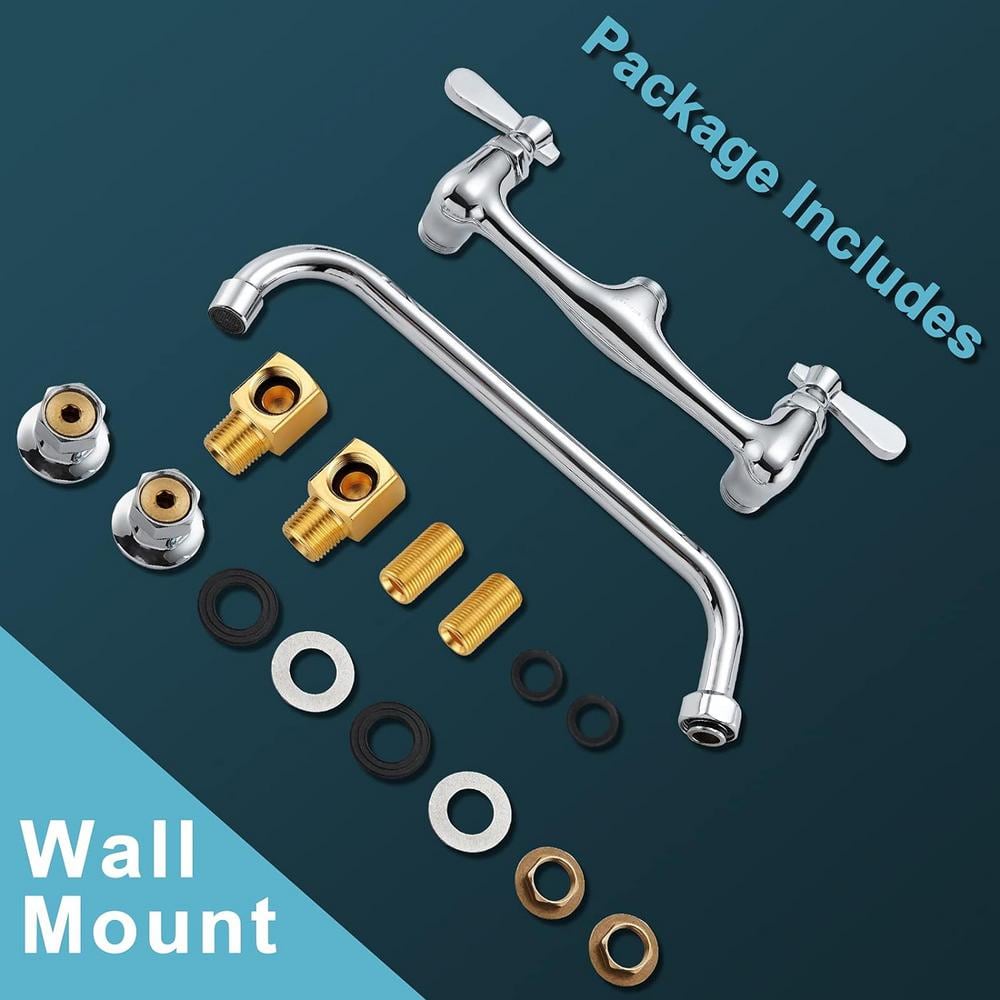 Chrome Wall Mount Double Handle Bridge Faucet with 10-inch Swing Spout