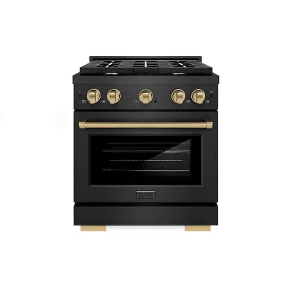 Autograph 30 in. 4.2 cu. ft. Paramount Dual Fuel Range with 4 Burner Gas Cooktop in Black Satin with Champagne Accents