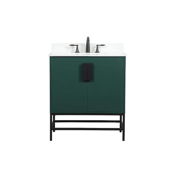 Unbranded Simply Living 30 in. W x 19 in. D x 33.5 in. H Bath Vanity in Green with Ivory White Engineered Marble Top
