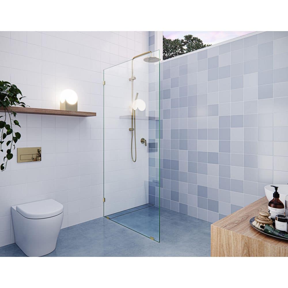 Vela 35 in. W x 78 in. H Frameless Fixed Single Panel Shower Door in Polished Brass Without Handle price history on PriceWatchPro