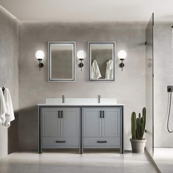Lexora Ziva 60 in W x 22 in D Dark Grey Double Bath Vanity and Cultured Marble Top