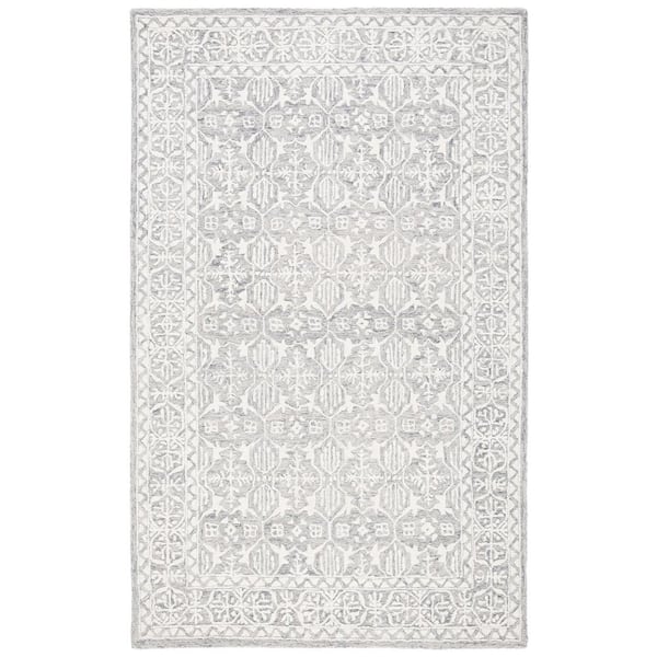 SAFAVIEH Metro Dark Gray/Ivory 3 ft. x 5 ft. Floral Border Area Rug