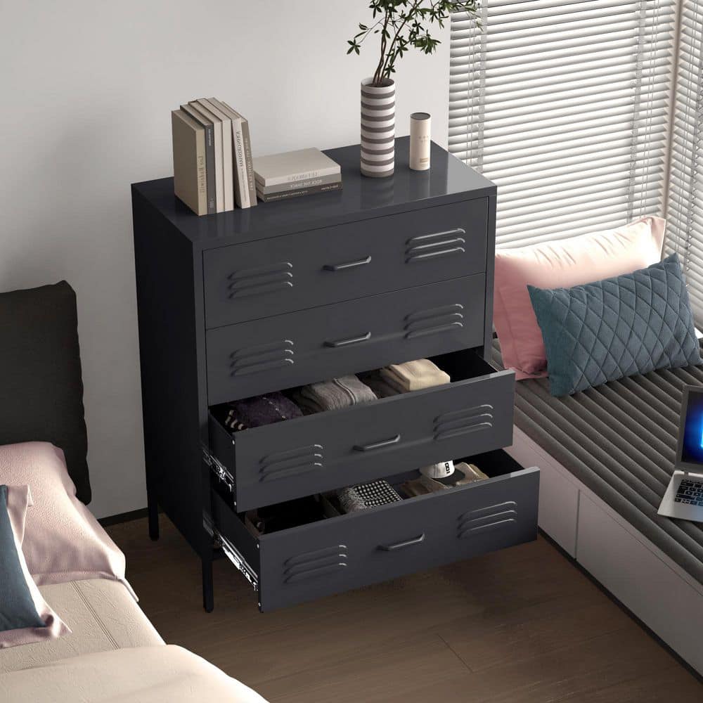 Black 40 in. H Storage Cabinet with 4 Drawers Metal Dresser & Chests of Drawers for Office, Bedroom, Living Room, Garage price history on PriceWatchPro