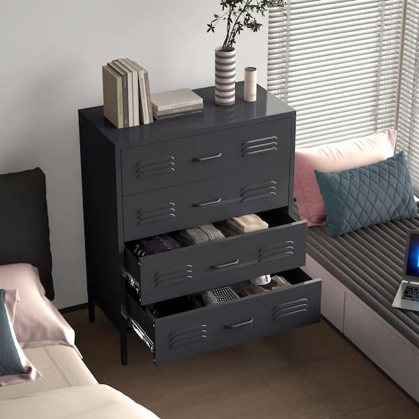 Black 40 in. H Storage Cabinet with 4 Drawers Metal Dresser & Chests of Drawers for Office, Bedroom, Living Room, Garage
