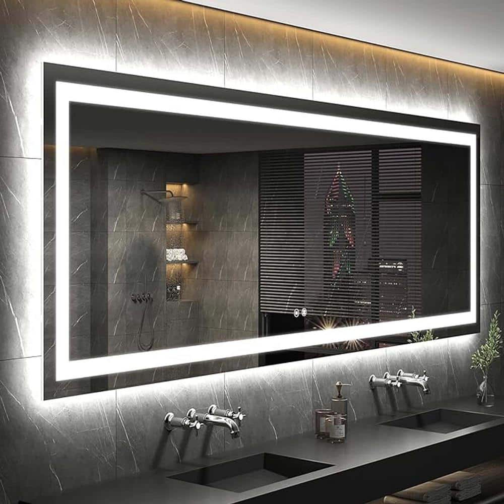 48 in. W x 30 in. H Rectangular Framed Front and Backlit Lighted Wall Bathr
