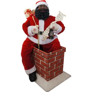 48 in. Christmas African American Santa Claus in the Chimney with Music and Motion