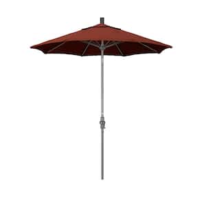 7.5 ft. Grey Aluminum Market Collar Tilt Crank Lift Patio Umbrella in Henna Sunbrella