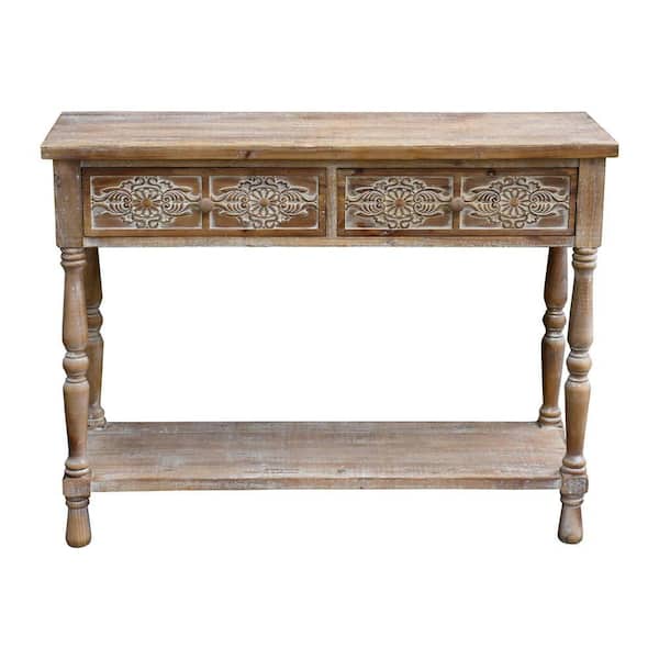 PARISLOFT 42.125 in. Natural Wood with Whitewashed Retro Rectangle Wood ...