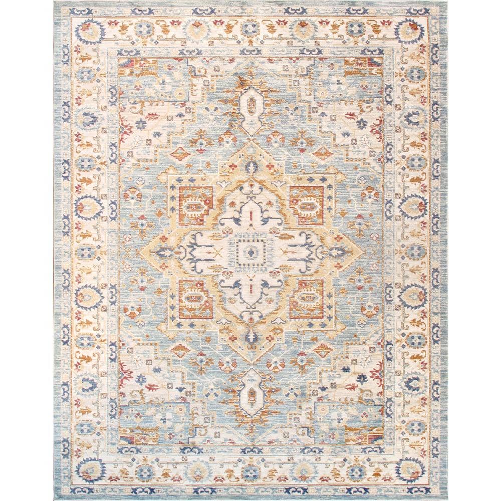 Heritage Light Blue and Ivory Rectangular Synthetic Area Rug