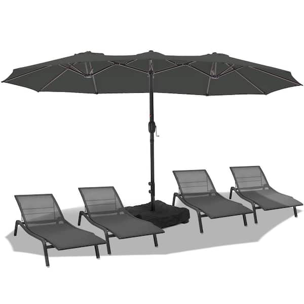 PASAMIC 15 ft. Market Umbrella Double Sided Outdoor Patio Umbrella with Crank and Base Dark Grey