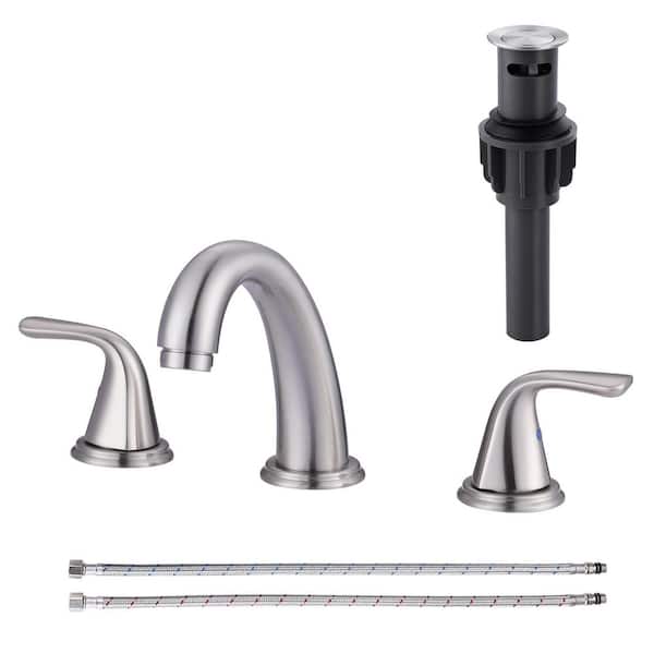 3-Holes 8 in. Widespread Double Handle Bathroom Faucet in Brushed Nickel