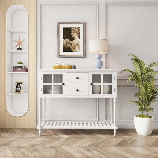 42 in. Wood Rectangle White Sideboard Console Table