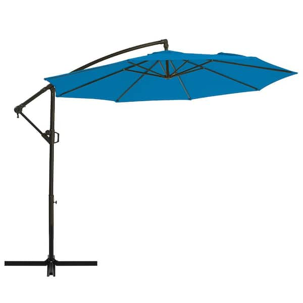 PASAMIC 10 ft. Aluminum Patio Offset Umbrella Outdoor Cantilever Umbrella with Infinite Tilt and Recycled Fabric Royal Blue