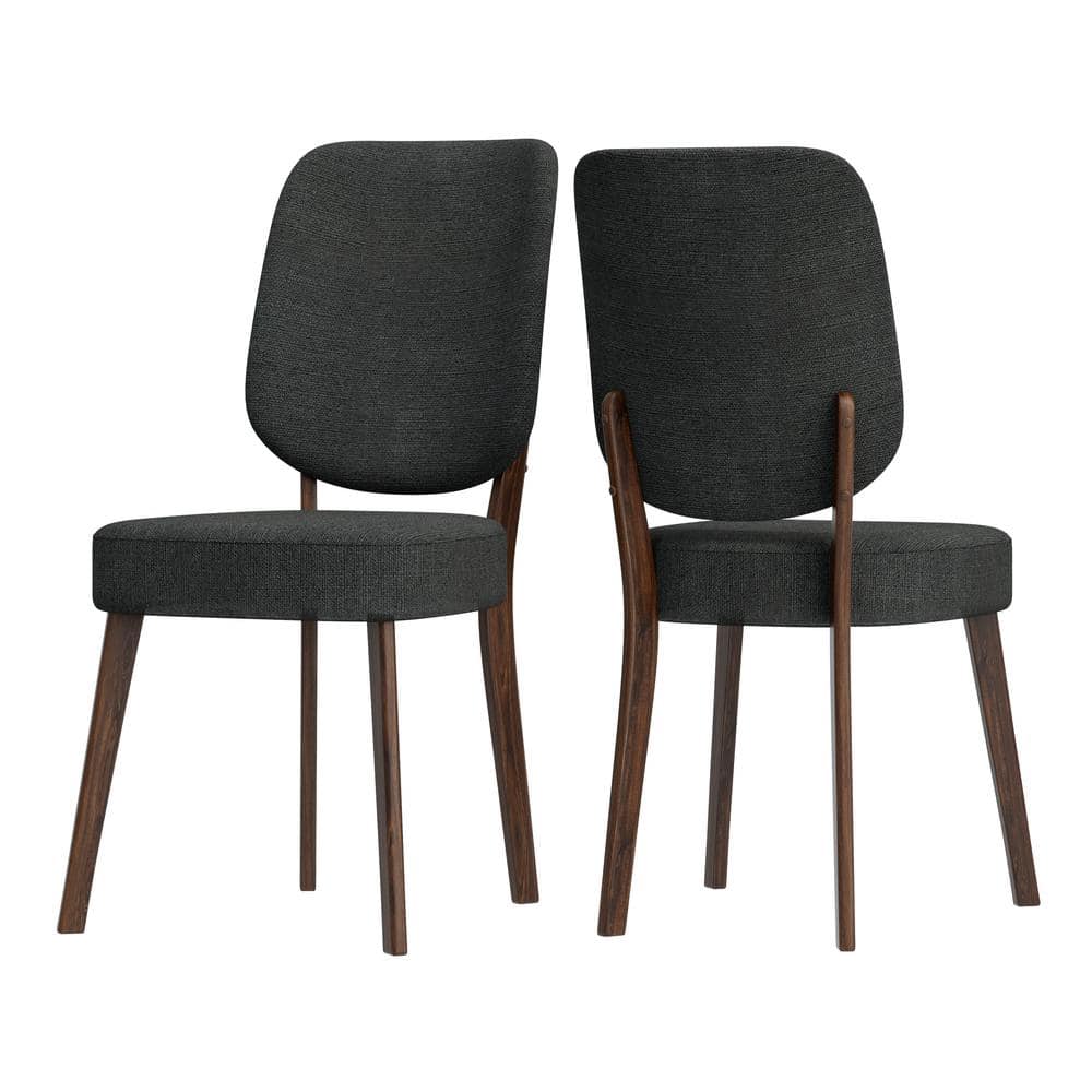 Charcoal Gray Linen Upholstered Side Chair with Walnut Wood Legs