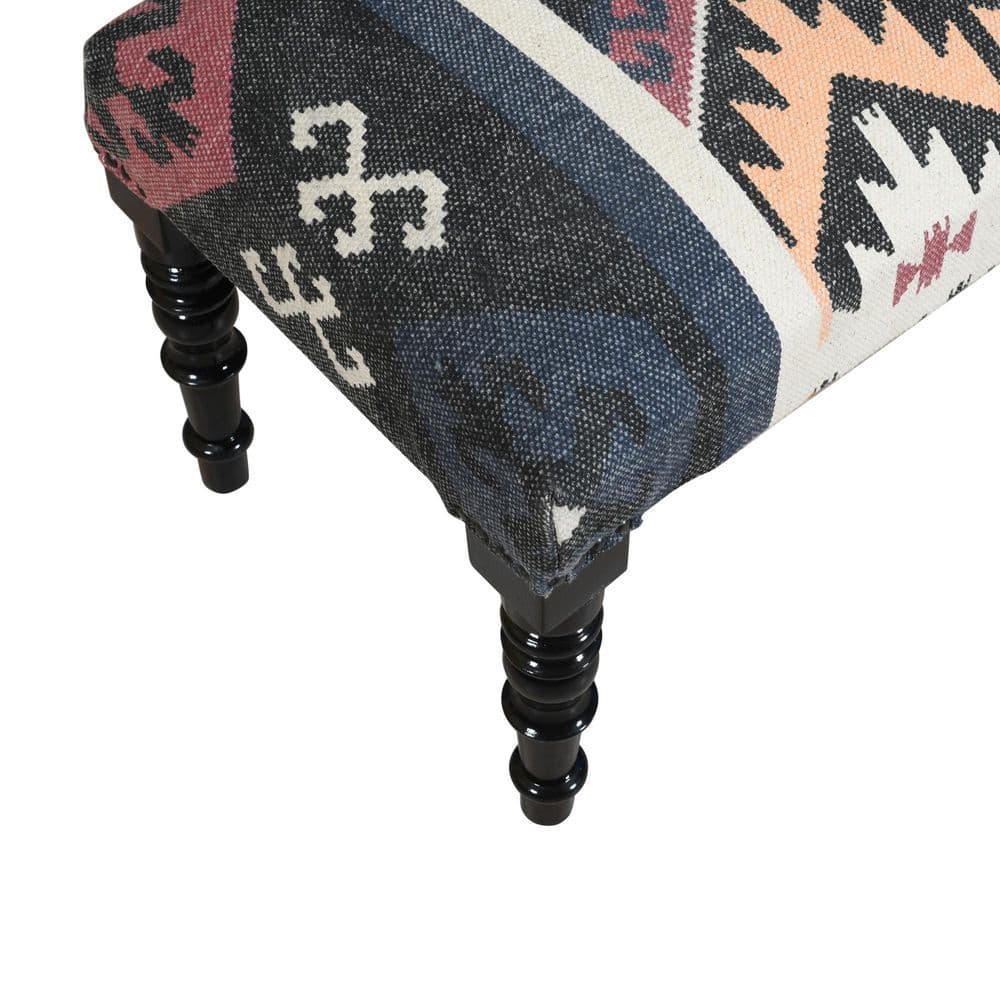 Southwestern Multicolor Fabric Upholstered Backless Bench with Wood Legs