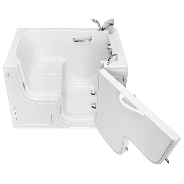 Ella Wheelchair Transfer 52 in. Acrylic Soaking Walk in Tub in White with Faucet Set, Heated Seat and Right 2 in. Dual Drain