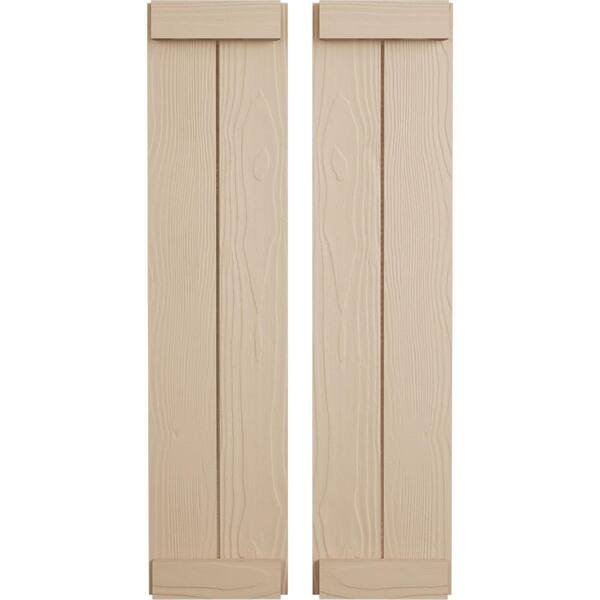 Ekena Millwork 11 in. x 68 in. Timberthane Polyurethane 2-Board Joined Board-n-Batten Sandblasted Faux Wood Shutters, End Batten Pair