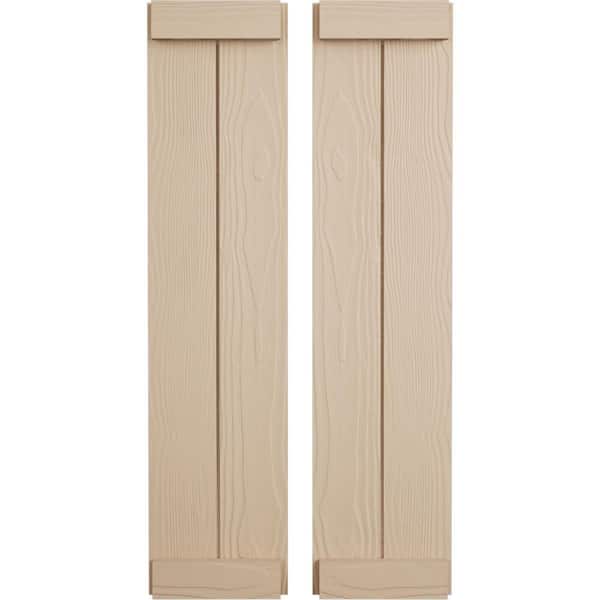 Ekena Millwork 11 in. x 82 in. Timberthane Polyurethane 2-Board Joined Board-n-Batten Sandblasted Faux Wood Shutters, End Batten Pair