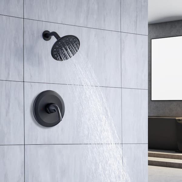 Single-Handle 6-Spray 6 in. Shower Head Round High Pressure Shower Faucet in Matte Black (Valve Included)