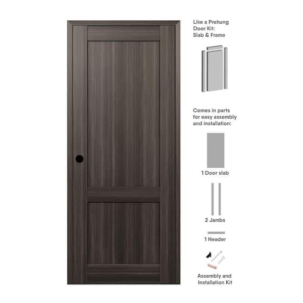 Belldinni 2-Pane Shaker 24 in. x 84 in. Right Hand Gray Oak Wood Composite DIY-Friendly Single Prehung Interior Door